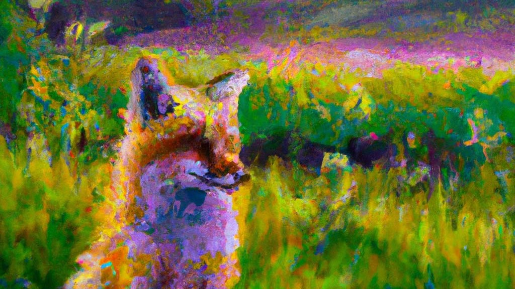 An oil painting of a fox in a field